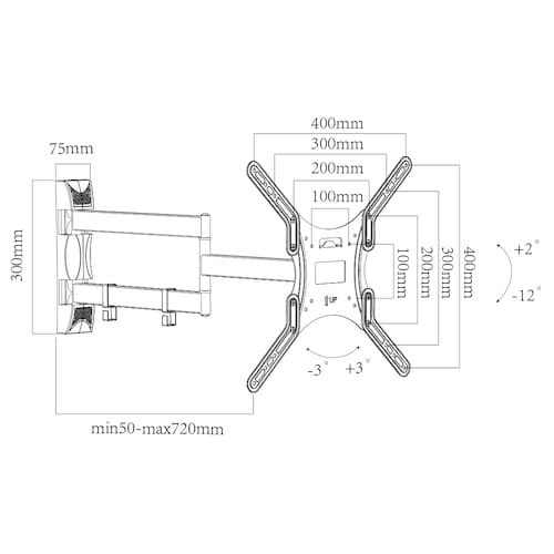 Soporte para TV Plasma, LCD y LED TAIKA TK-SM18055XL Brazo Extra Largo 180 grados, MAX VESA 400x400mm, 17 a 55 pulgadas