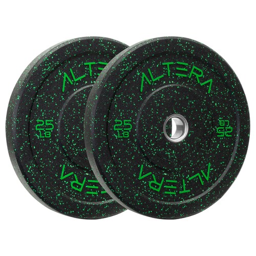 Par de Discos Olimpicos Bumper 25LBS con Anillo de acero Inoxidable 2 Pul Entrenamiento Crossfit (Verde)