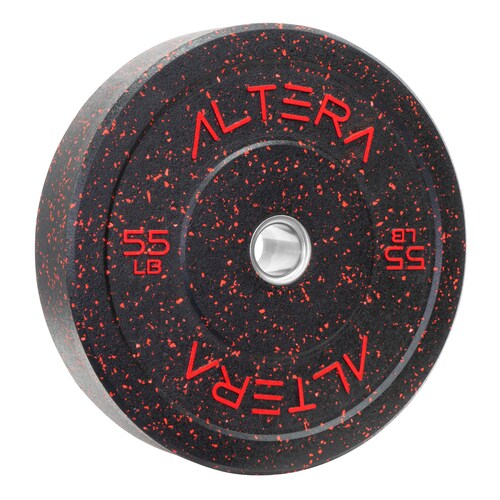 Disco Bumper Olimpico 55LBS Premium Cubierto de Caucho con Anillo de acero Inoxidable 2 Pul para Acondicionamiento de Fuerza y Levantamiento de Pesas (Rojo)