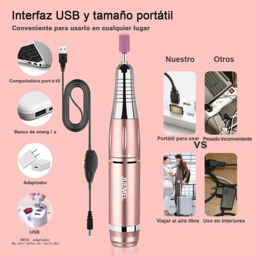 Pulidor Esmeril Taladro Para Uñas Acrilicas 35000rpm Rosa Oro