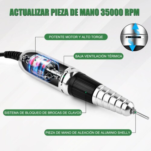 Pulidor Esmeril Taladro Para Uñas C/pedal 35000rpm Verde