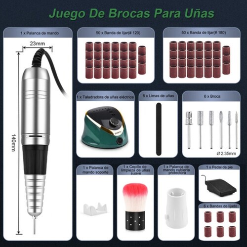 Pulidor Esmeril Taladro Para Uñas C/pedal 35000rpm Verde