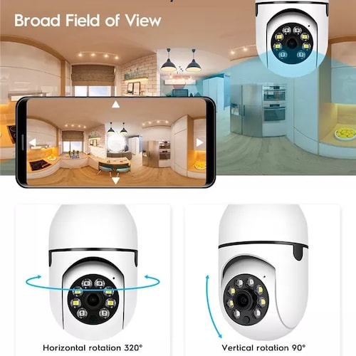 Camara de Seguridad 360 con Libre Rotacion Vision Nocturna Infrarroja Sensor de Movimiento Iluminacion Automatica Vigilancia desde App Multiusuarios Simultaneos y Almacenamiento en SD y en Nube / Master / IOT-BULBCAM