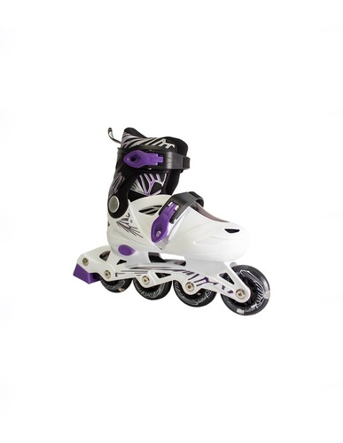 Combo de patines modelo Junior color morado, con casco, protecciones y mochila, ajustables 19 al 21