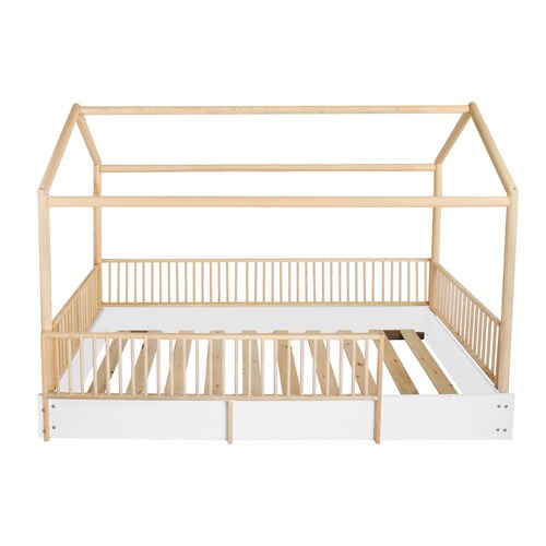 Duduk Cama Casa Con Barandales De Madera Individual Blanca.
