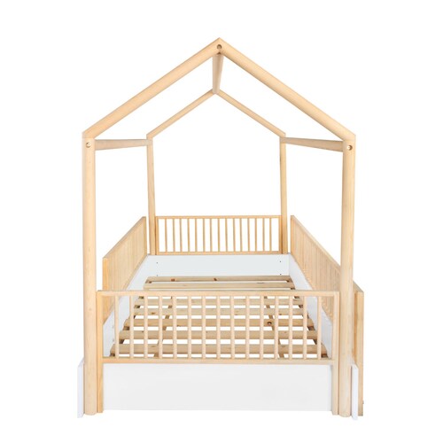 Duduk Cama Casa Con Barandales De Madera Individual Blanca.