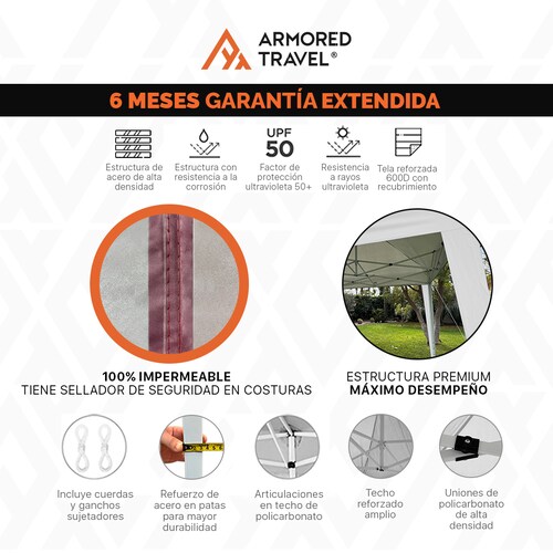 Toldo plegable Carpa retráctil Impermeable para exteriores Reforzado 3x3 m Armored Travel color Blanco.