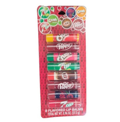pack de 8 balsamos labiales con sabor a refresco.
