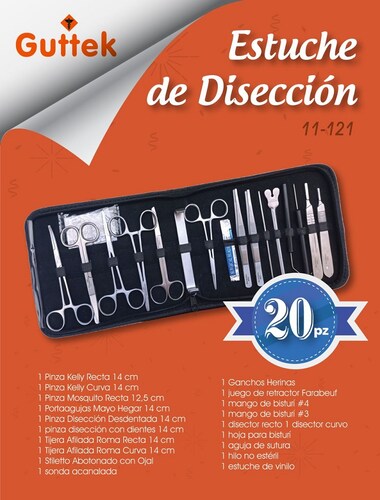 Estuche De Disección Acero Inoxidable 20 Piezas 11-121 Guttek