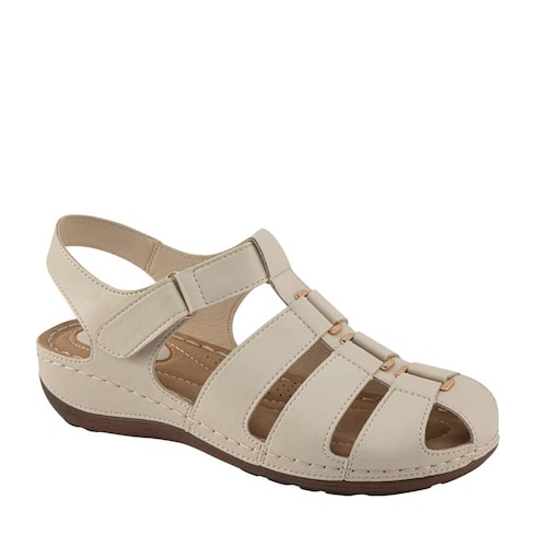 Sandalias confort marca Shosh, con hebillas, color beige y suela