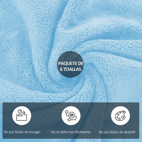 Juego De Toallas Baño Lana Suave  6 Piezas Azul