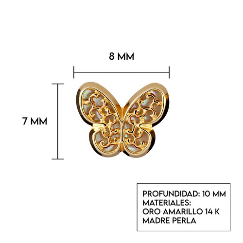 Aretes de Oro 14K broquel Mariposas con Filigrana Marca GIALLO Jewelry Joyería mexicana Oro 14K para Bebé, niñas, adultos