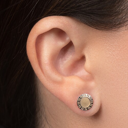 Aretes de Oro 14K broquel Grecas Marca GIALLO Jewelry Joyería mexicana Oro 14K para Bebé, niñas, adultos