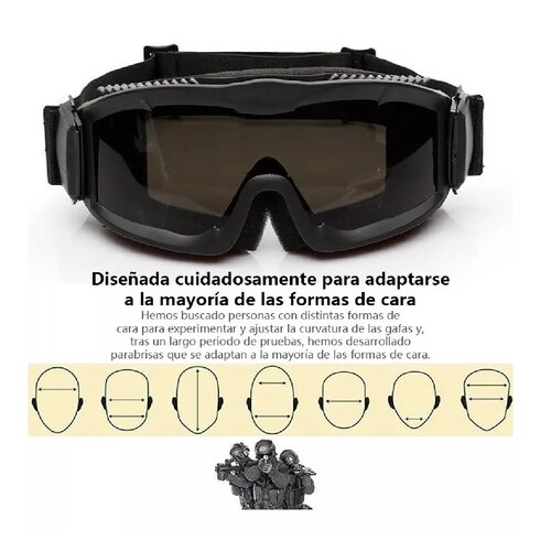Gafas Tácticas Goggle Militares Con 3 Lentes Negro