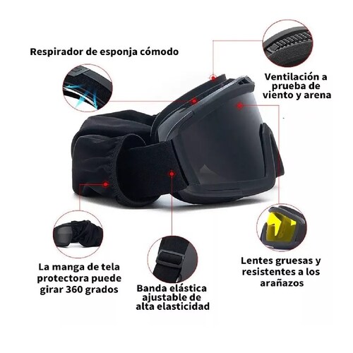 Gafas Tácticas Goggle Militares Con 3 Lentes Negro