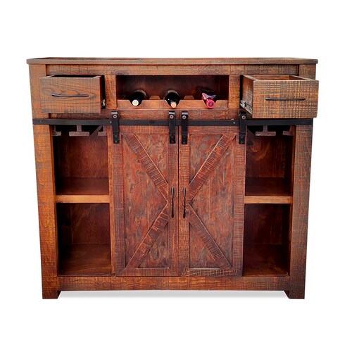 Barra de bar con bancos de madera crossback vintage Nogal Deslavado