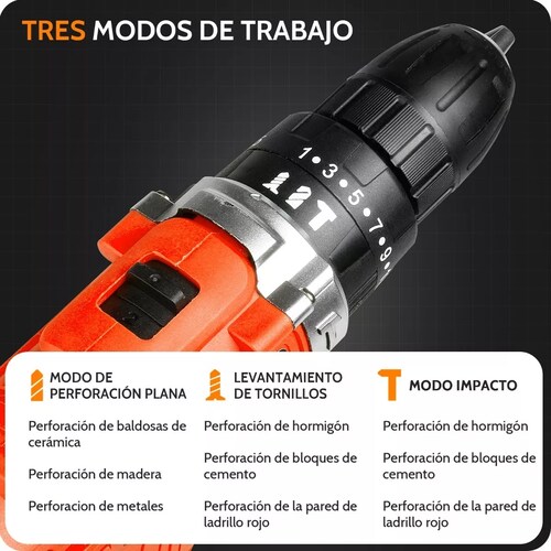 Taladro De Impacto Inalámbrico Con 2 Baterías De Litio