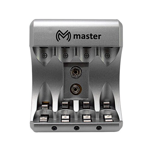 Cargador de Baterias Portatil Ideal para Viajes Diseño portatil Conexión de Pared Capacidad de Carga de 400 mA Incluye Dos Baterias AA y 1 Bateria de 9V / Master / MP-9V2AA