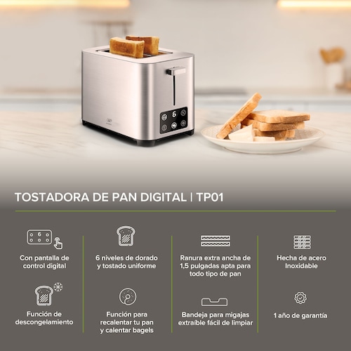 Pan Tostador Doble Ranura Ancha Horno Tostador Eléctrico Chefman