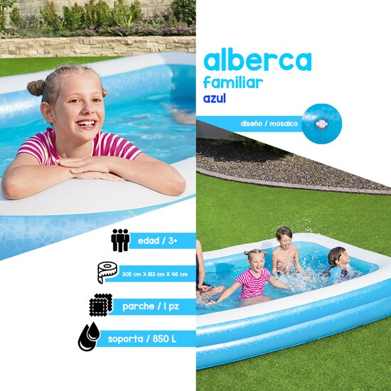 Alberca Inflable Infantil Rectangular Bestway 850 Lts 305 Cm Azul