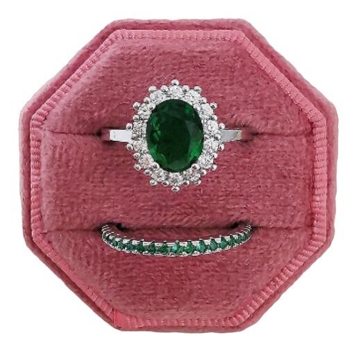 Juego Anillo Compromiso Oval Verde Esmeralda Y Churumbela Plata 925.