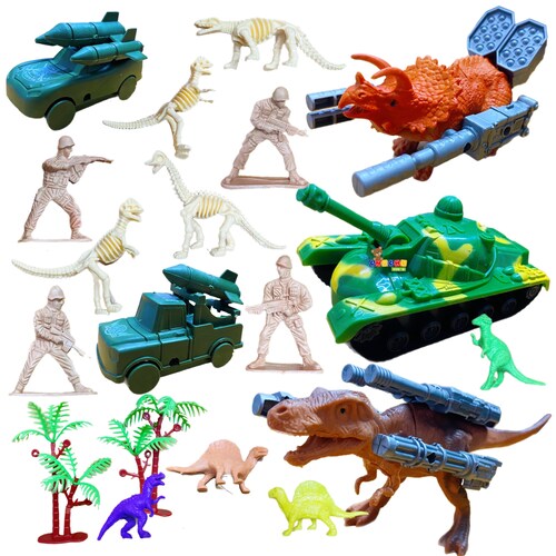 Maqueta Dinosaurios Con Soldados Militar Juguete 19pz
