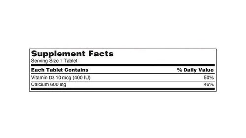 Calcio 600mg Calcium + Vitamina D3 10mcg Kirkland 500 Tabletas 