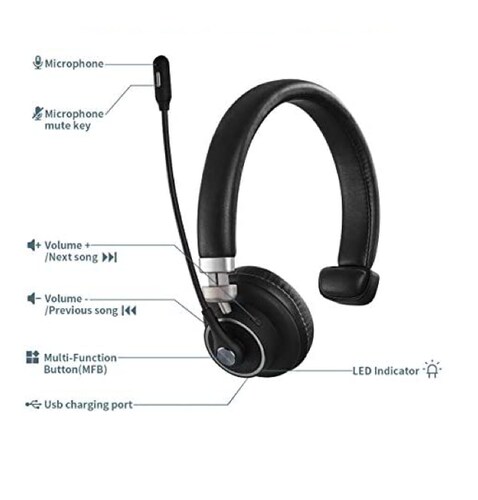  Auriculares Bluetooth con micrófono, botón de silencio