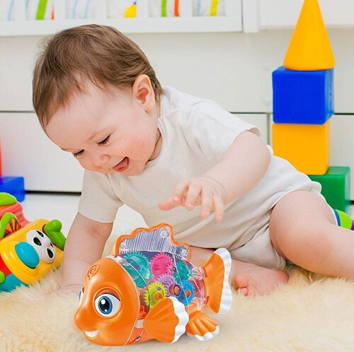 Carro Pescado Pez Juguete Engranes Luces Sonido Camina Niños