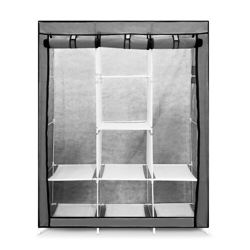 Closet Portátil Gris, Ropero Armable De Tela 3 Puertas Para Ropa