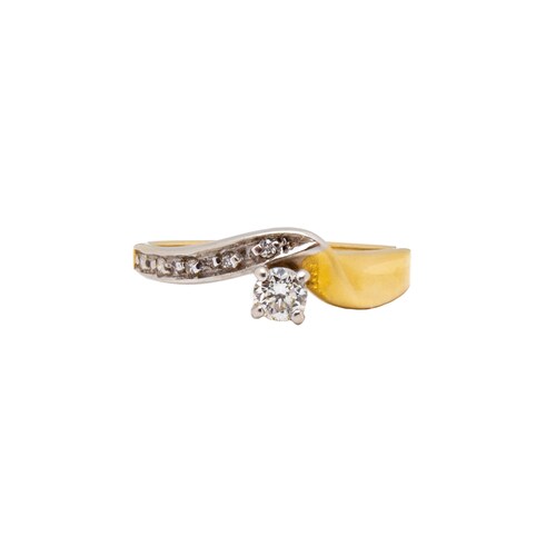 Anillo Diamante 18 Puntos 2 Oros en Oro 14 Kilates. Oro Fino Joyería.