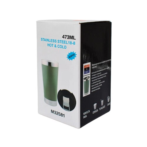 Vaso Termo Azul Con Destapador Ideal Para Bebida fría/caliente 473 ml