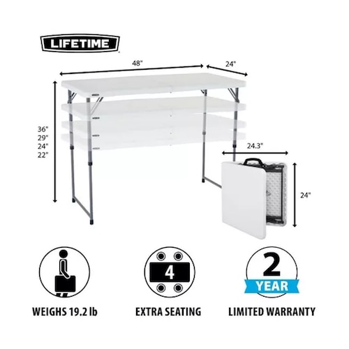 Mesa Plegable Rectangular De 1.22m Portafolio Lifetime