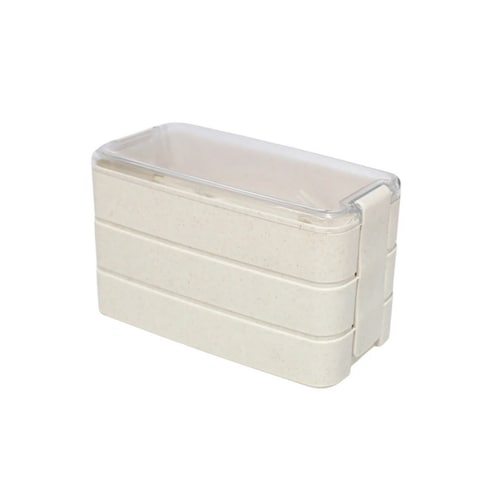 Lunch Box Tupper Blanco Fiambrera de 3 niveles con cubiertos 900 ml