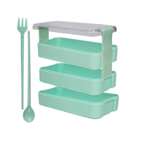 Lunch Box Tupper Rosa Fiambrera de 3 niveles con cubiertos 900 ml.