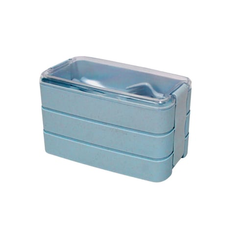 Lunch Box Tupper Azul Fiambrera de 3 niveles con cubiertos 900 ml