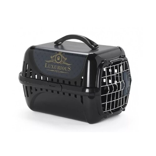 Transportadora Perro Lujo Puerta Metal Moderna Negro Luxury