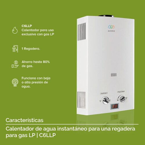 Calentador Boiler de Agua Instantáneo para Gas LP 1 servicio Avera C6L