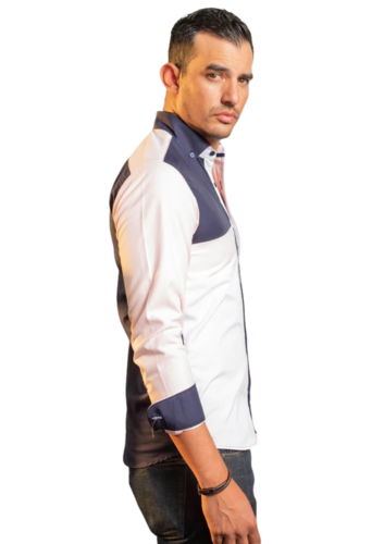 Camisa caballero blanca con zaul y rosa algodón de alta calidad Luqtari