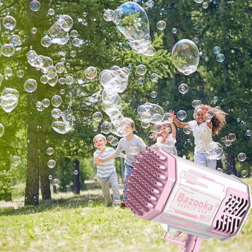 Juguete Pistola Bazooka Bubble Machine Con 69 Agujeros De Burbujas Y Luz