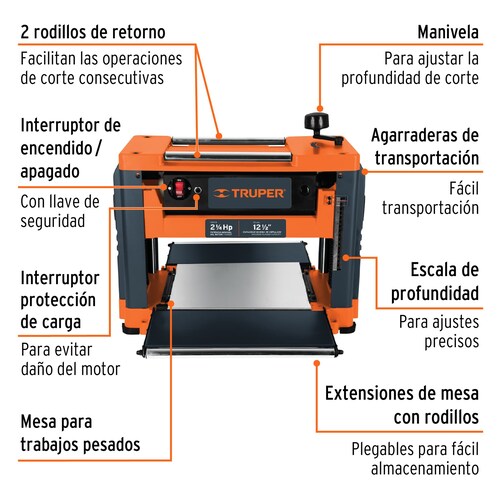 Cepillo portatil 12 1/2' de 2 1/4 HP (1600 W) Industrial, Truper 16240