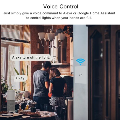 Interruptor Apagador Inteligente Wifi en Elegante Cristal Templado con 1 Boton de Contacto Touch es Compatible con Asistentes Alexa y Google / Master / IOT-WLSWITCH1