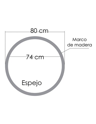 Espejo Redondo Con Marco De Madera Nogal 80 cm, Acabado natural.
