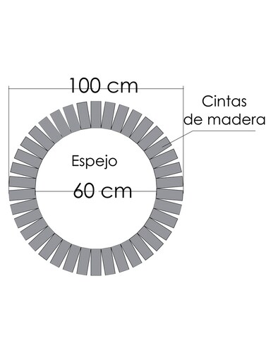 Espejo Redondo Con Marco De Madera en forma de Sol de Roble 100cm,