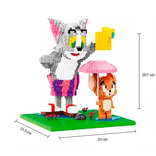 Rompecabezas 3D mini bloques playa gato ratón