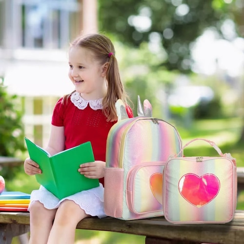 Mochilas escolares para niñas con caja de almuerzo, mochila escolar 3 en 1,  juego de bolsa de libros para primaria