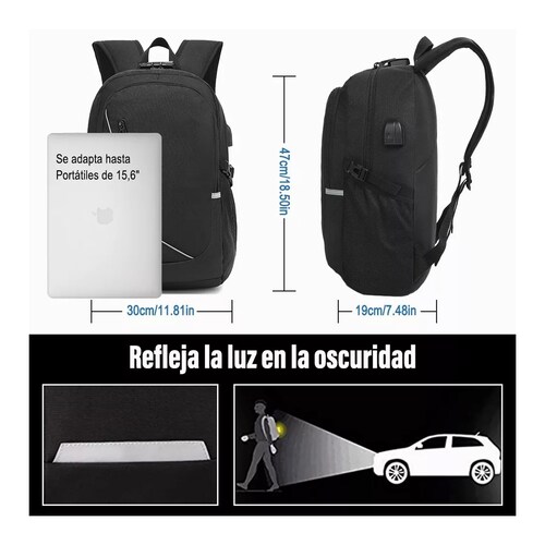 Mochila Antirrobo De Gran Capacidad Con Cargador Usb Negro