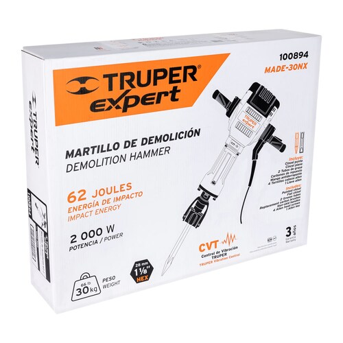 Martillo demoledor HEX 30 kg 62 J 2000 W, Truper Expert 100894