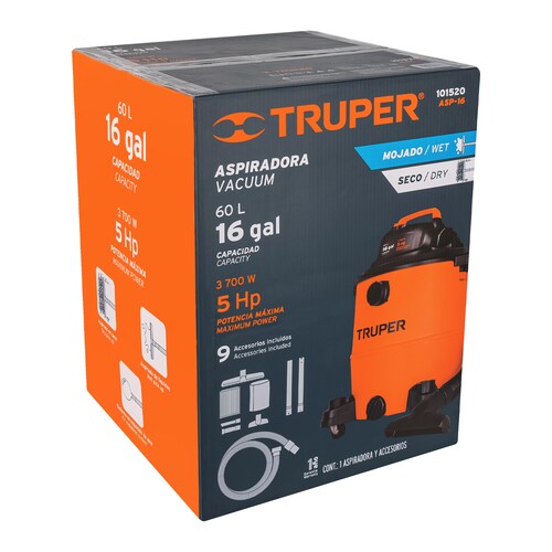 Aspiradora de solidos y liquidos de 16 gal, plastica, Truper 101520