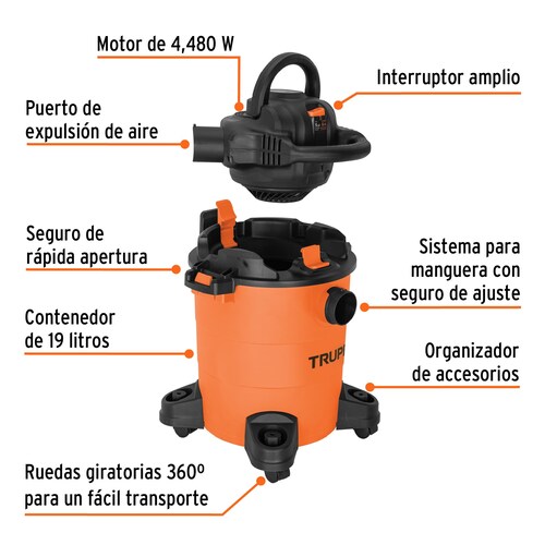 Aspiradora/sopladora de solidos y liquidos 5 gal, plastica 101521